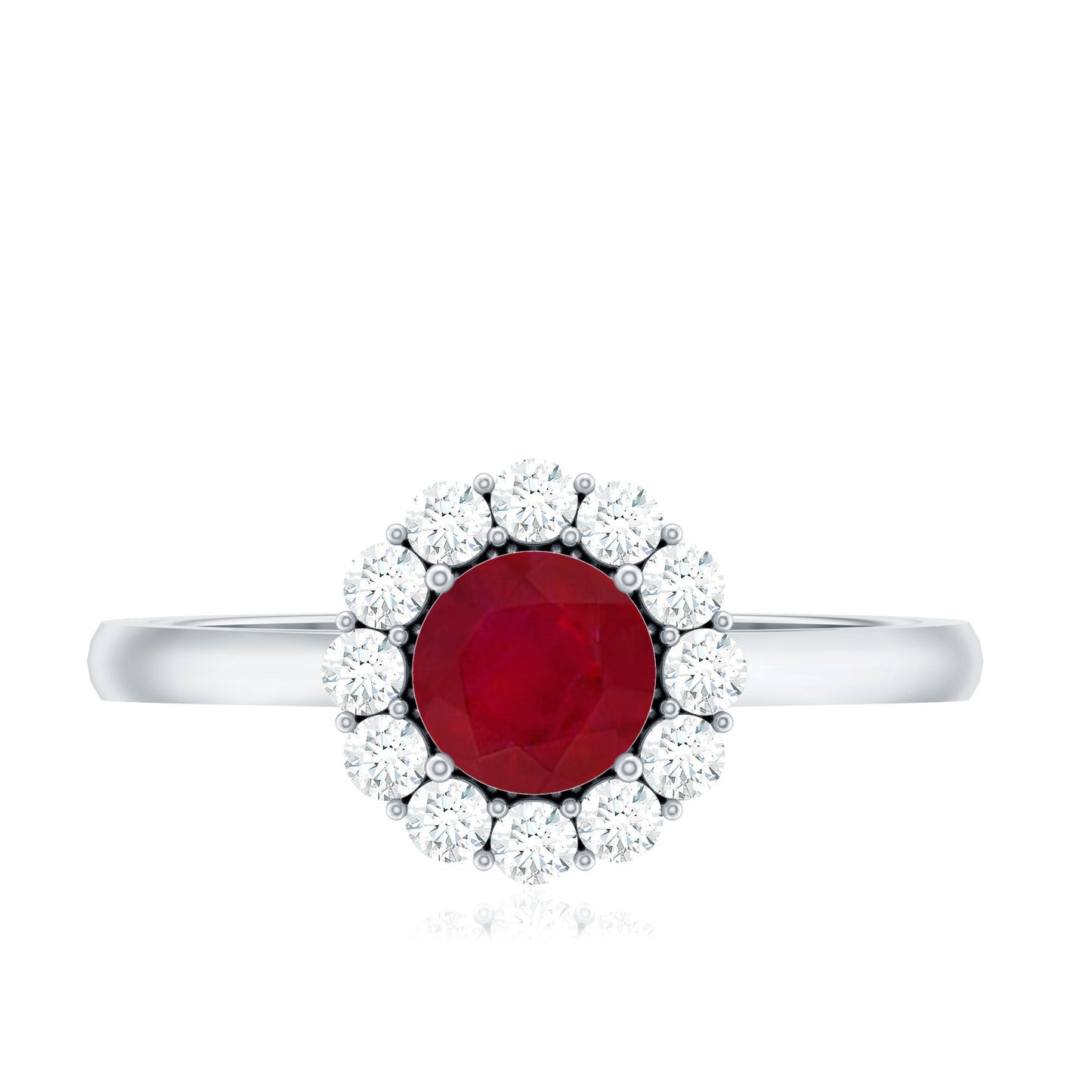 Natural 0.6 Carat Ruby Engagement Ring with Diamond Halo