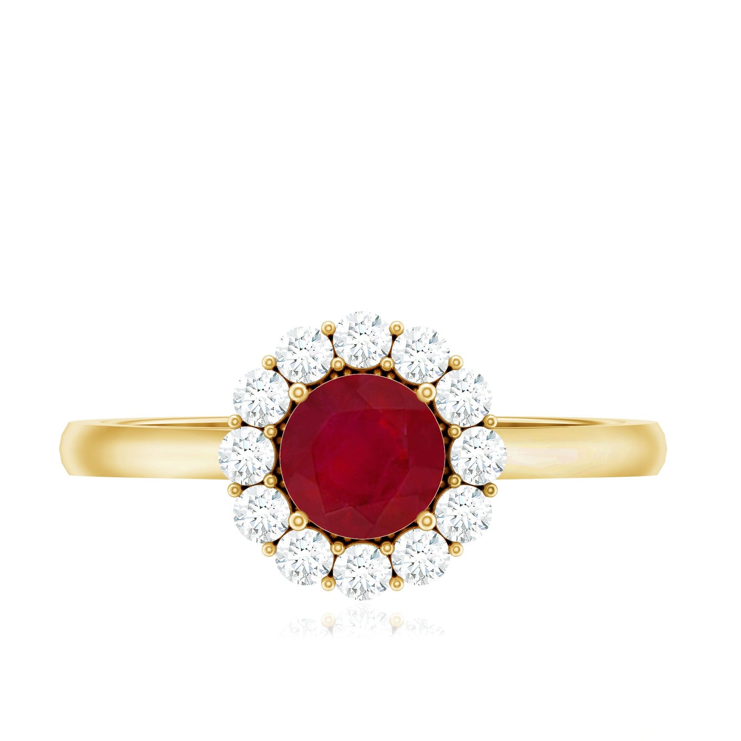 Natural 0.6 Carat Ruby Engagement Ring with Diamond Halo