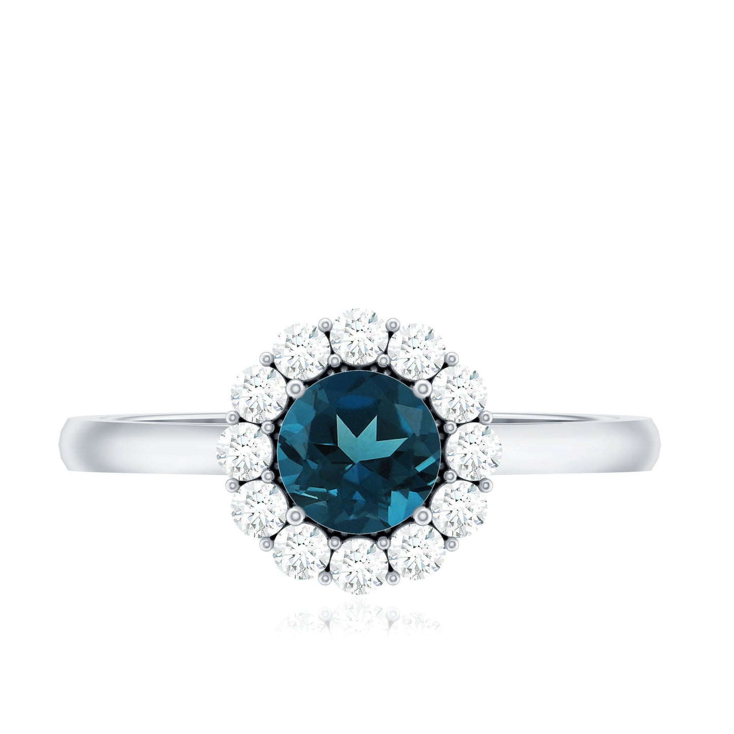 Certified London Blue Topaz and Diamond Halo Engagement Ring