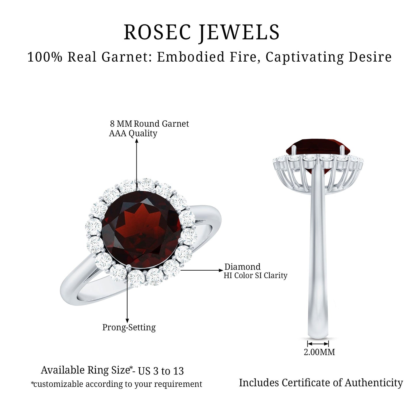 Certified 2.3 Carat Real Garnet Engagement Ring with Diamond Halo