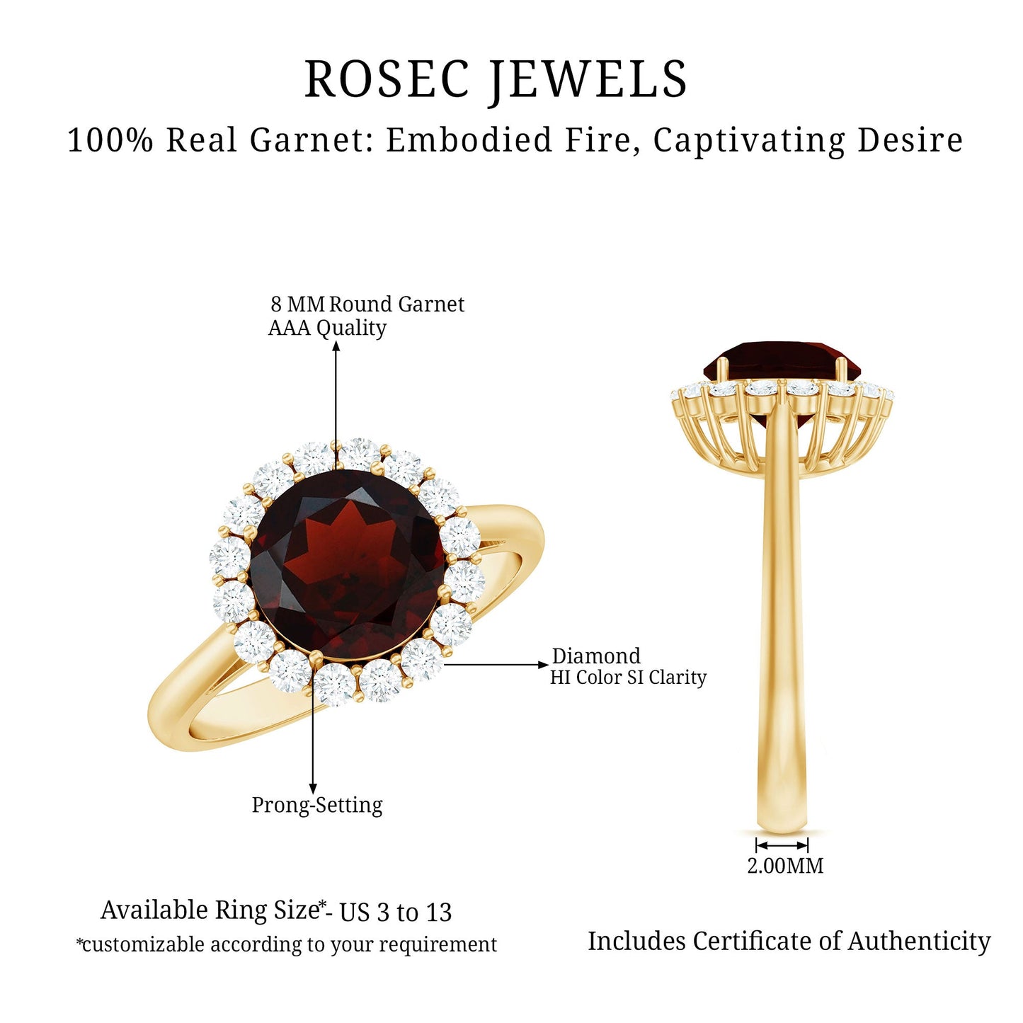 Certified 2.3 Carat Real Garnet Engagement Ring with Diamond Halo