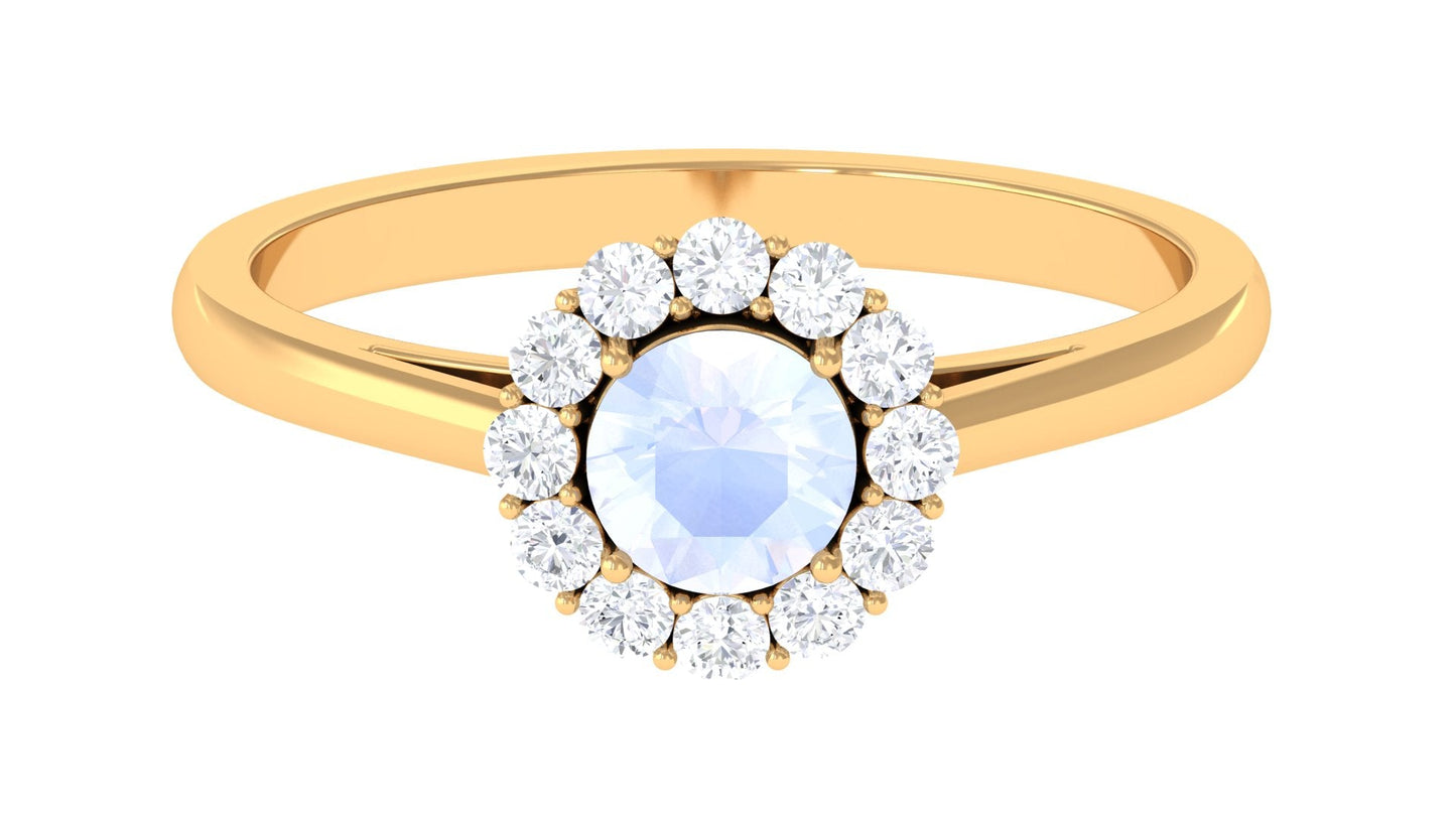 0.3 Carat Moonstone and Diamond Floating Halo Engagement Ring