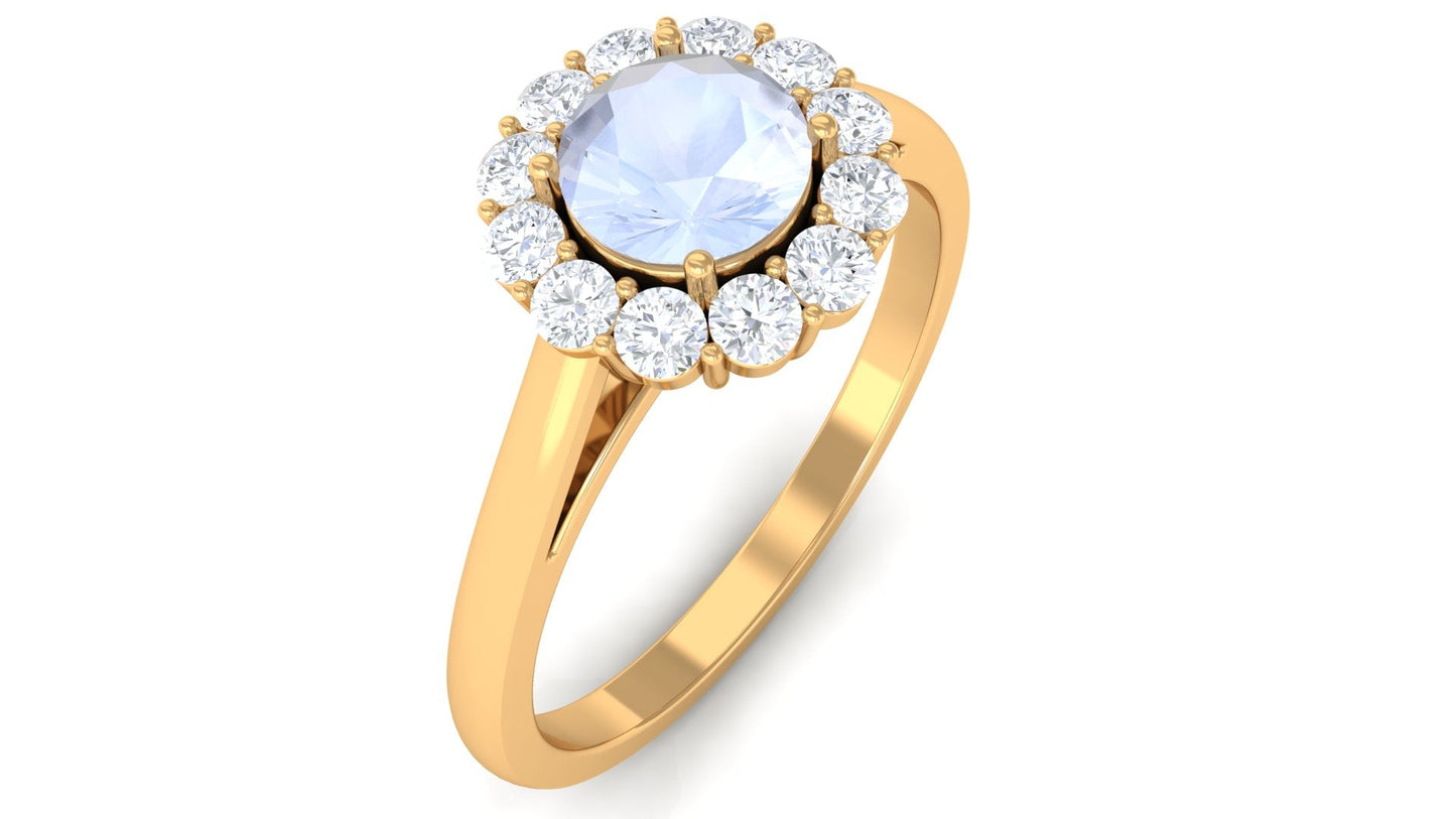 0.3 Carat Moonstone and Diamond Floating Halo Engagement Ring