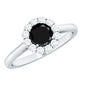 Minimalist Black Spinel Engagement Ring with Diamond Halo