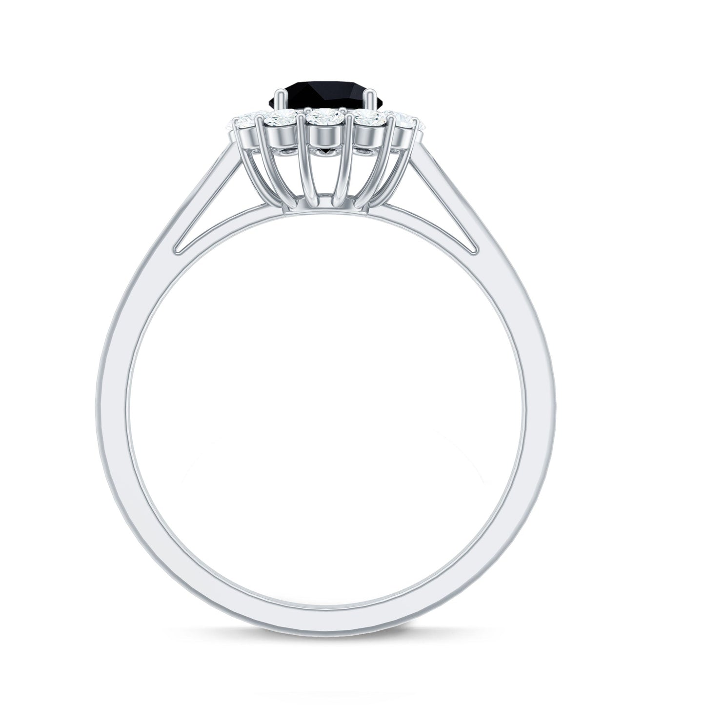Minimalist Black Spinel Engagement Ring with Diamond Halo