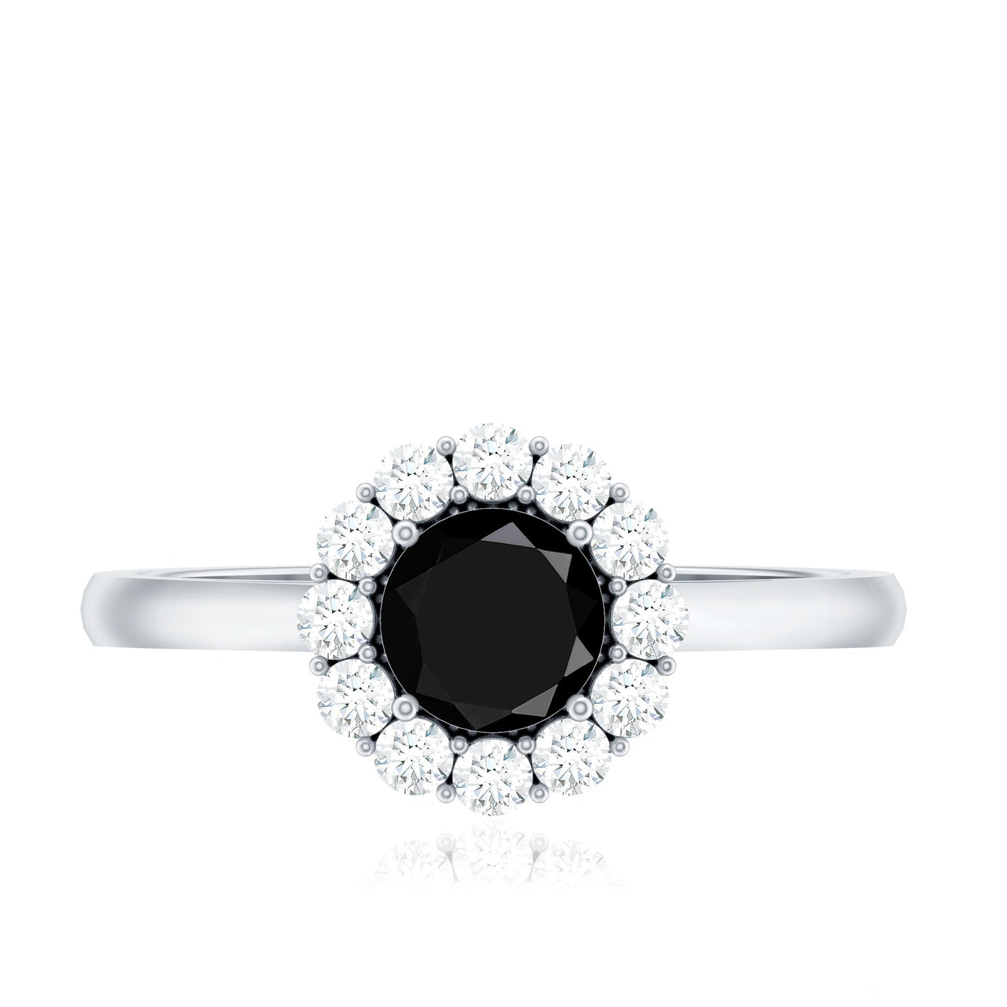 Minimalist Black Spinel Engagement Ring with Diamond Halo