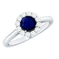 Genuine 0.9 Carat Blue Sapphire and Diamond Round Halo Engagement Ring