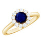 Genuine 0.9 Carat Blue Sapphire and Diamond Round Halo Engagement Ring