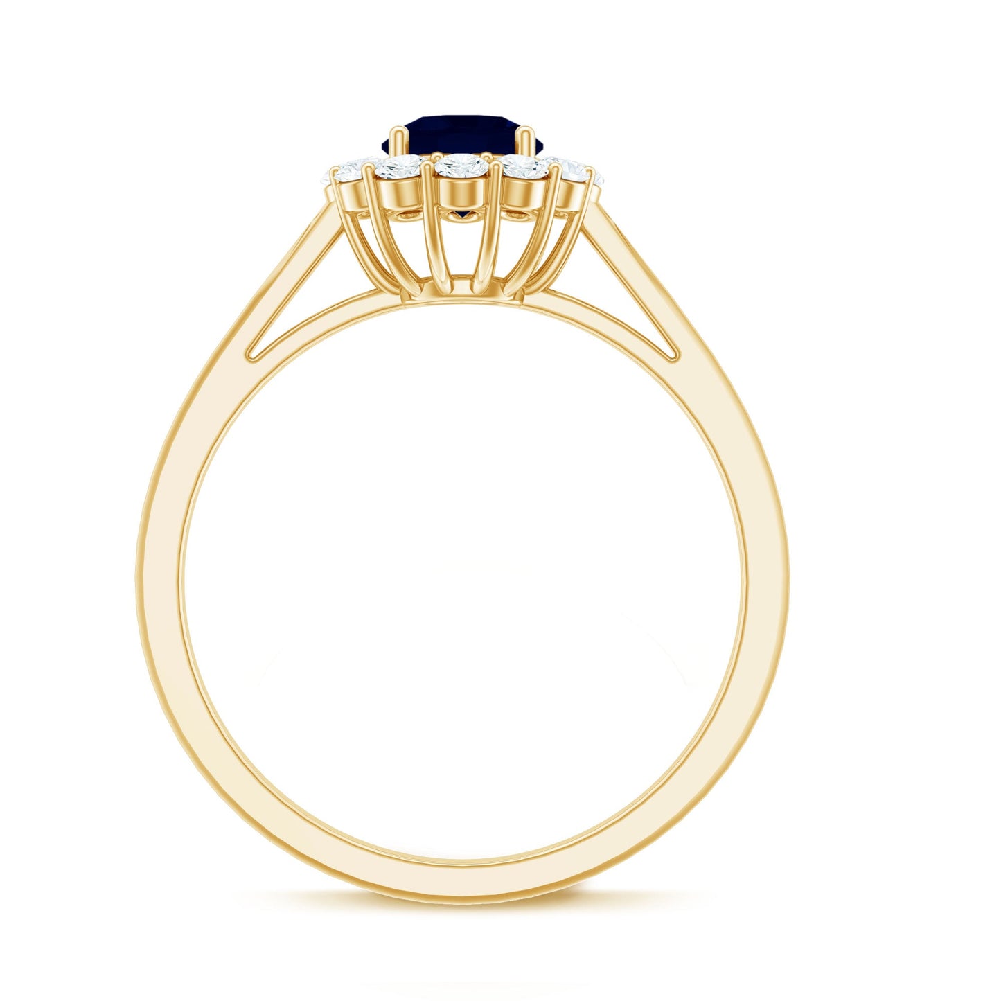 Genuine 0.9 Carat Blue Sapphire and Diamond Round Halo Engagement Ring