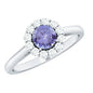 Genuine Tanzanite Classic Engagement Ring with Diamond Halo