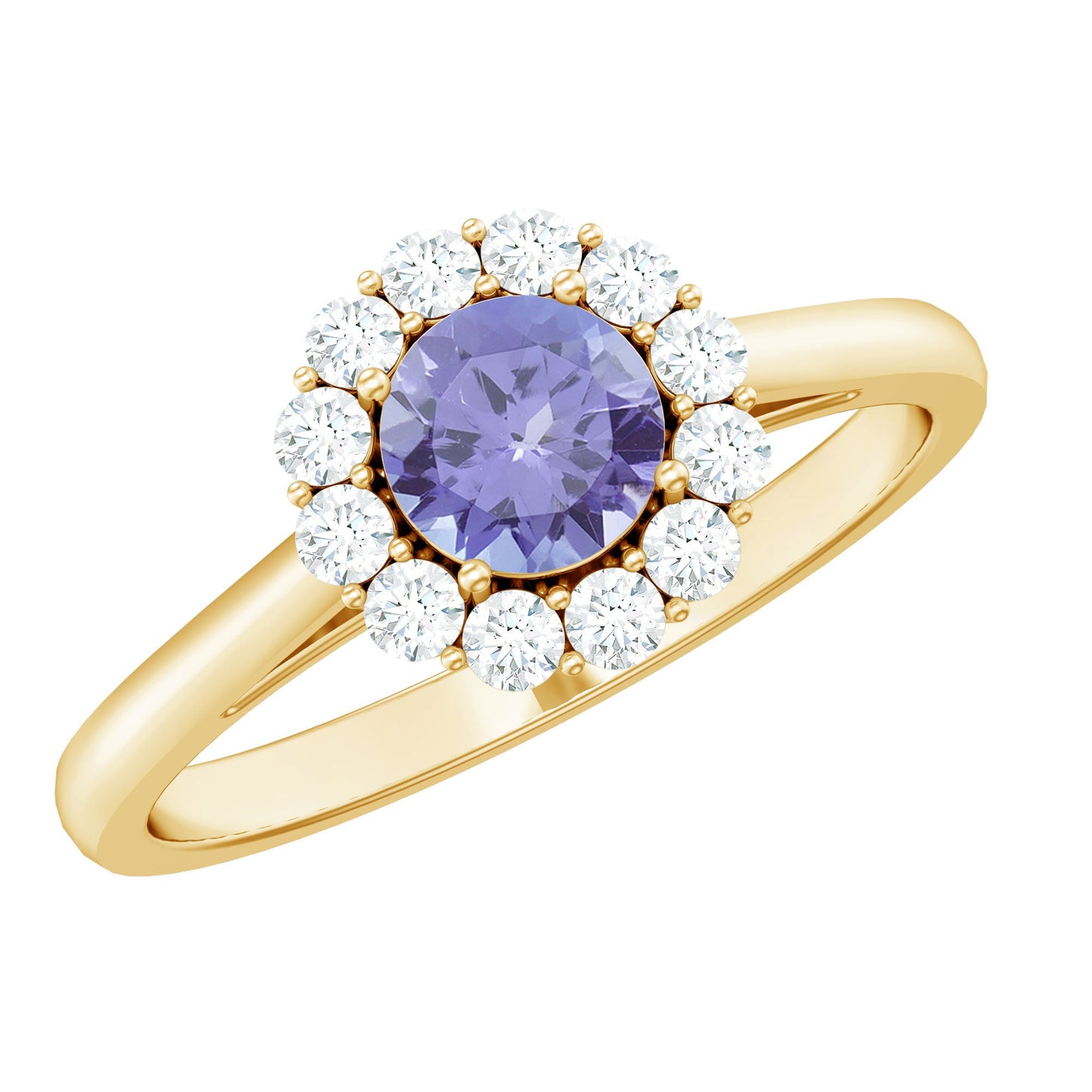 Genuine Tanzanite Classic Engagement Ring with Diamond Halo