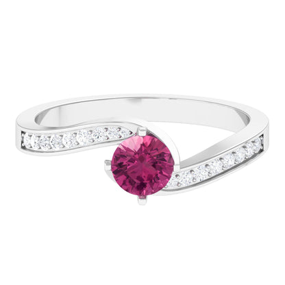 Pink Tourmaline Solitaire Bypass Ring with Diamond