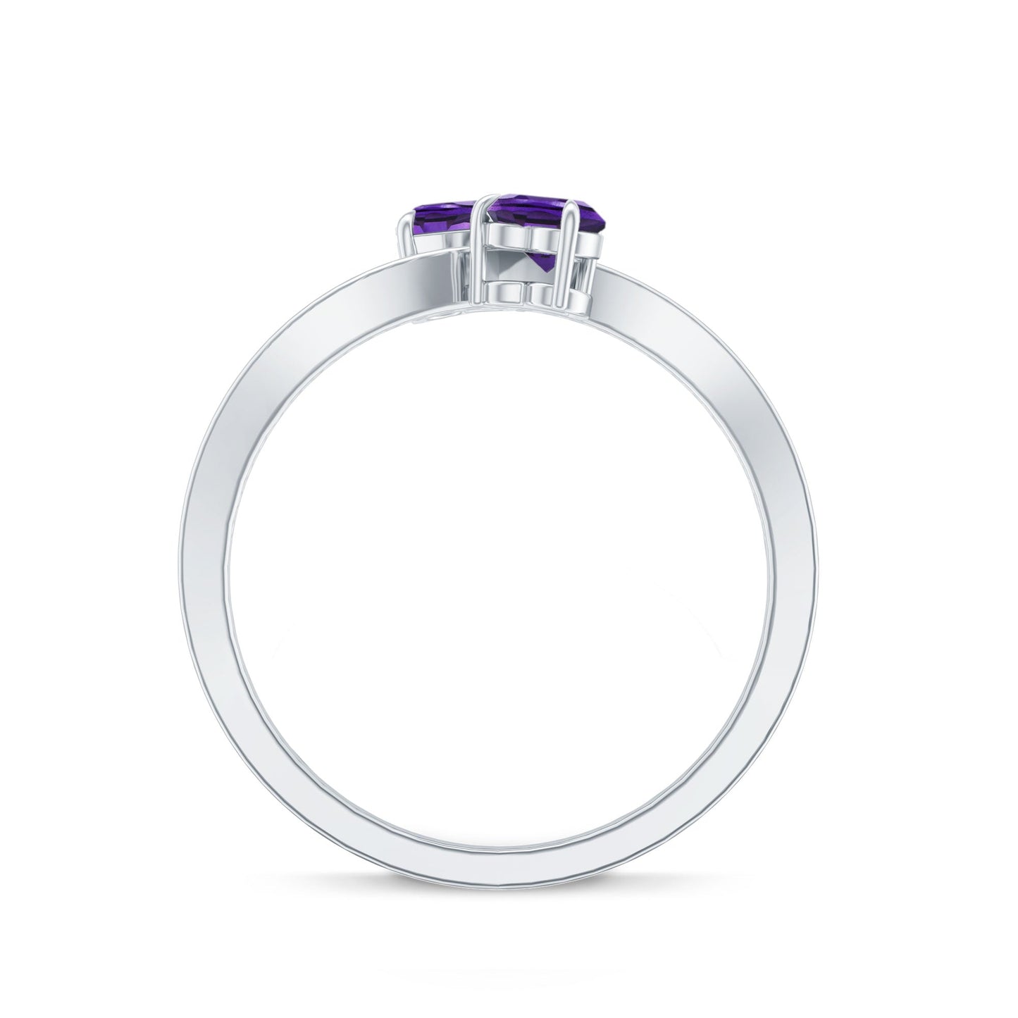 Natural Heart Shape Amethyst Toi Et Moi Engagement Ring with Diamond