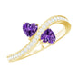 Natural Heart Shape Amethyst Toi Et Moi Engagement Ring with Diamond