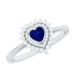Real 0.6 Carat Heart Shaped Blue Sapphire and Diamond Double Halo Engagement Ring