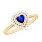 Certified Lab Grown Blue Sapphire Heart Engagement Ring with Diamond Double Halo