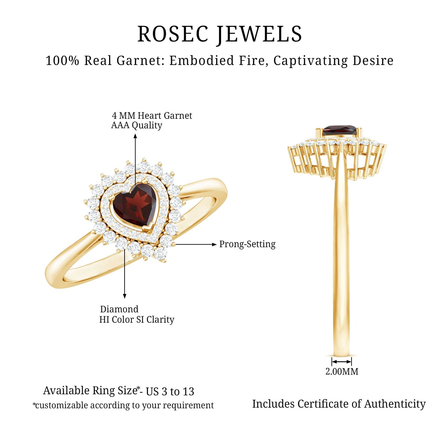 Real Garnet Heart Shaped Engagement Ring with Diamond Double Halo