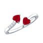 Real Heart Shape Ruby Toi Et Moi Promise Ring with Diamond
