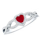 Natural Ruby Heart Promise Ring with Diamond Crossover Shank