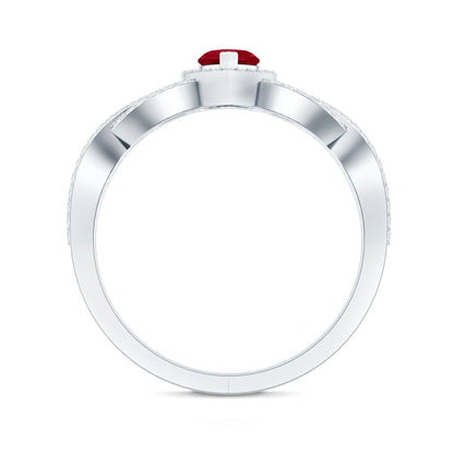 Natural Ruby Heart Promise Ring with Diamond Crossover Shank