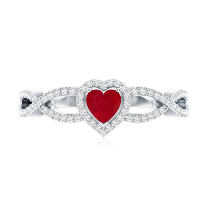 Natural Ruby Heart Promise Ring with Diamond Crossover Shank