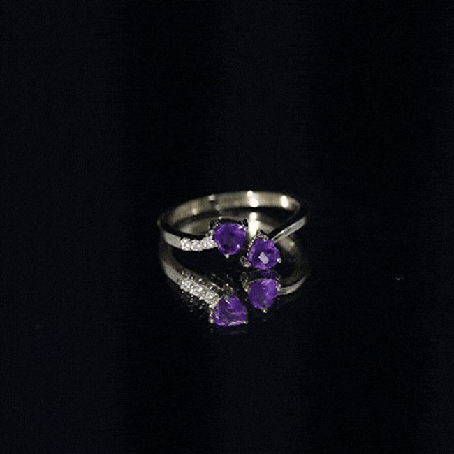 Natural Amethyst 2 Stone Heart Promise Ring with Diamond