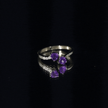 Natural Amethyst 2 Stone Heart Promise Ring with Diamond
