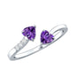 Natural Amethyst 2 Stone Heart Promise Ring with Diamond