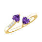 Natural Amethyst 2 Stone Heart Promise Ring with Diamond