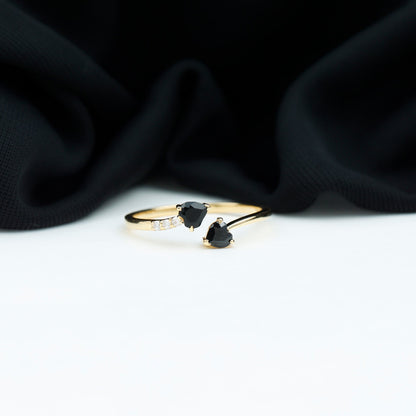Genuine Black Onyx Double Heart Promise Ring with Diamond