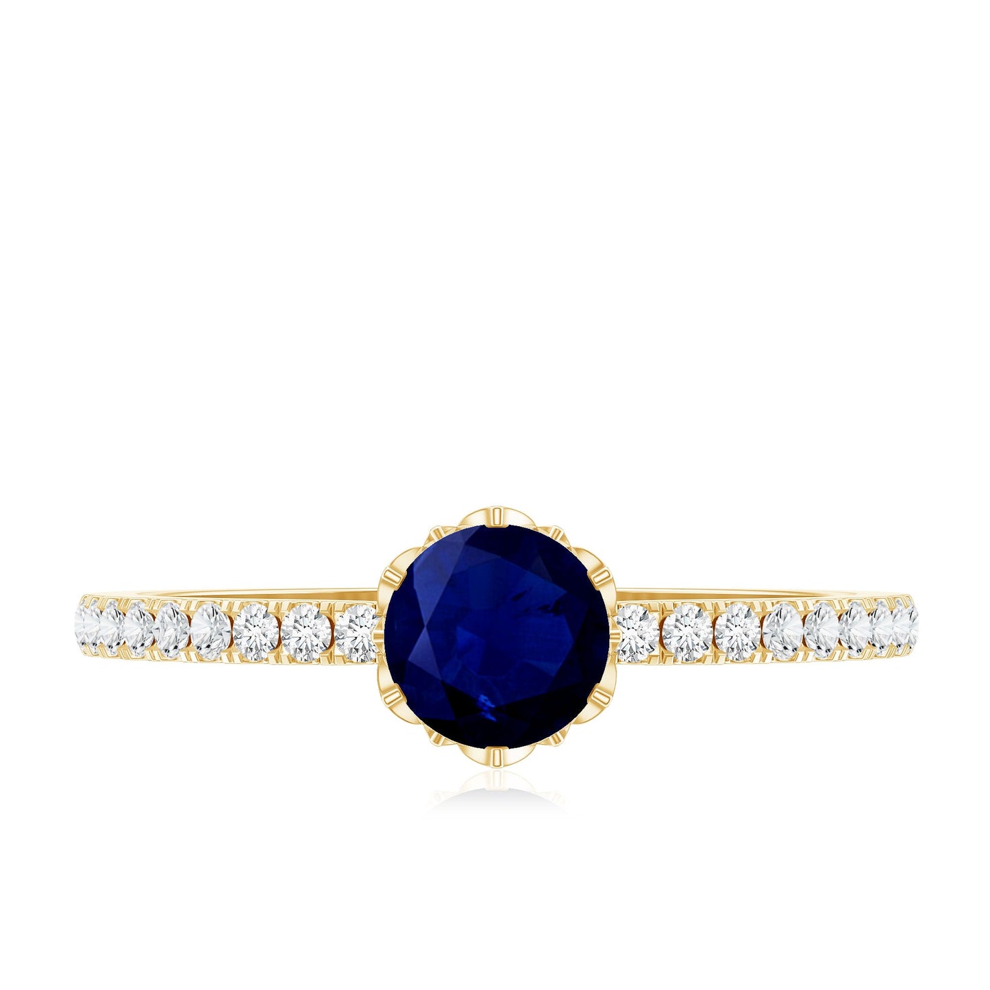 Lotus Basket Set 0.9 Carat Blue Sapphire Solitaire Promise Ring with Diamond