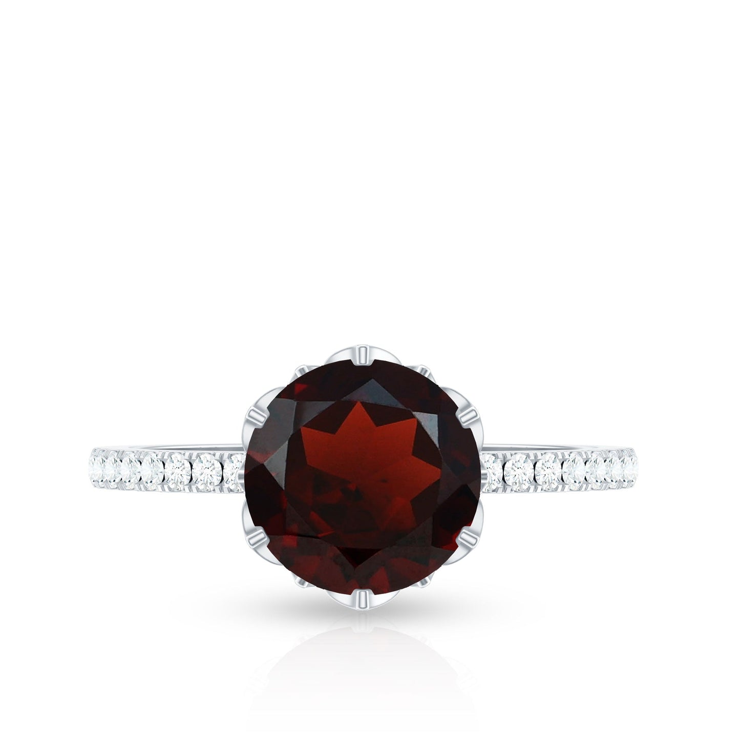 Natural 2.3 Carat Garnet Solitaire Engagement Ring with Diamond