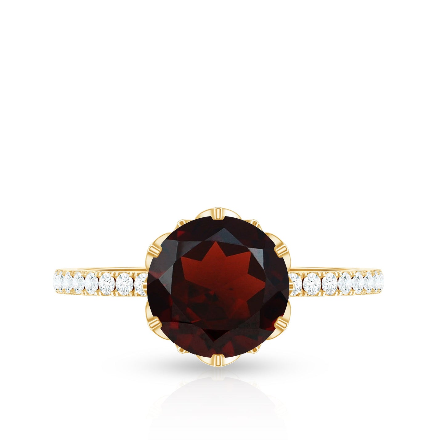 Natural 2.3 Carat Garnet Solitaire Engagement Ring with Diamond