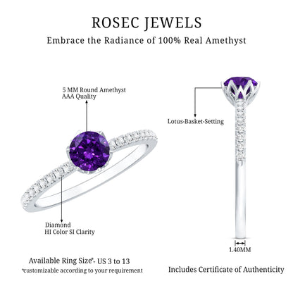 Genuine Amethyst Diamond Promise Ring for Women