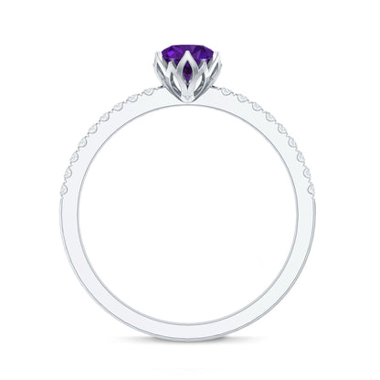 Genuine Amethyst Diamond Promise Ring for Women