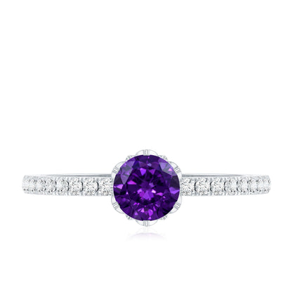 Genuine Amethyst Diamond Promise Ring for Women