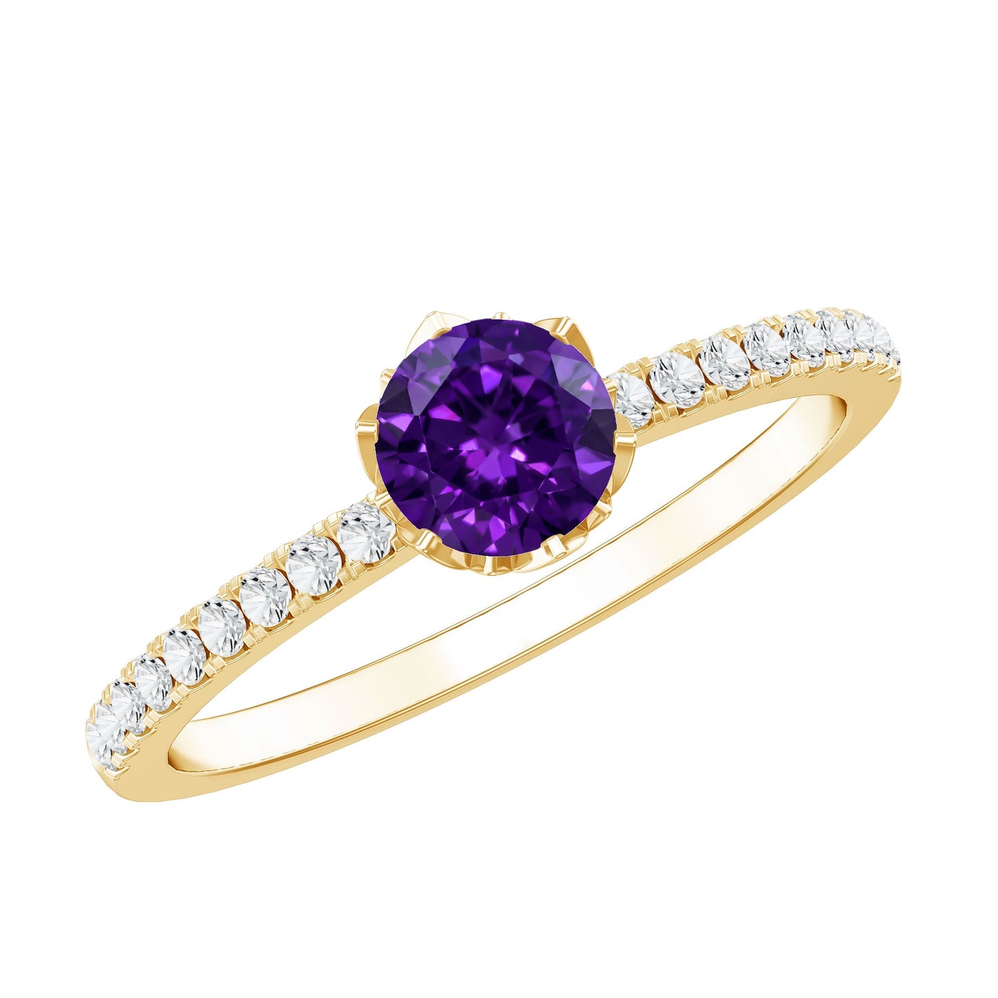 Genuine Amethyst Diamond Promise Ring for Women