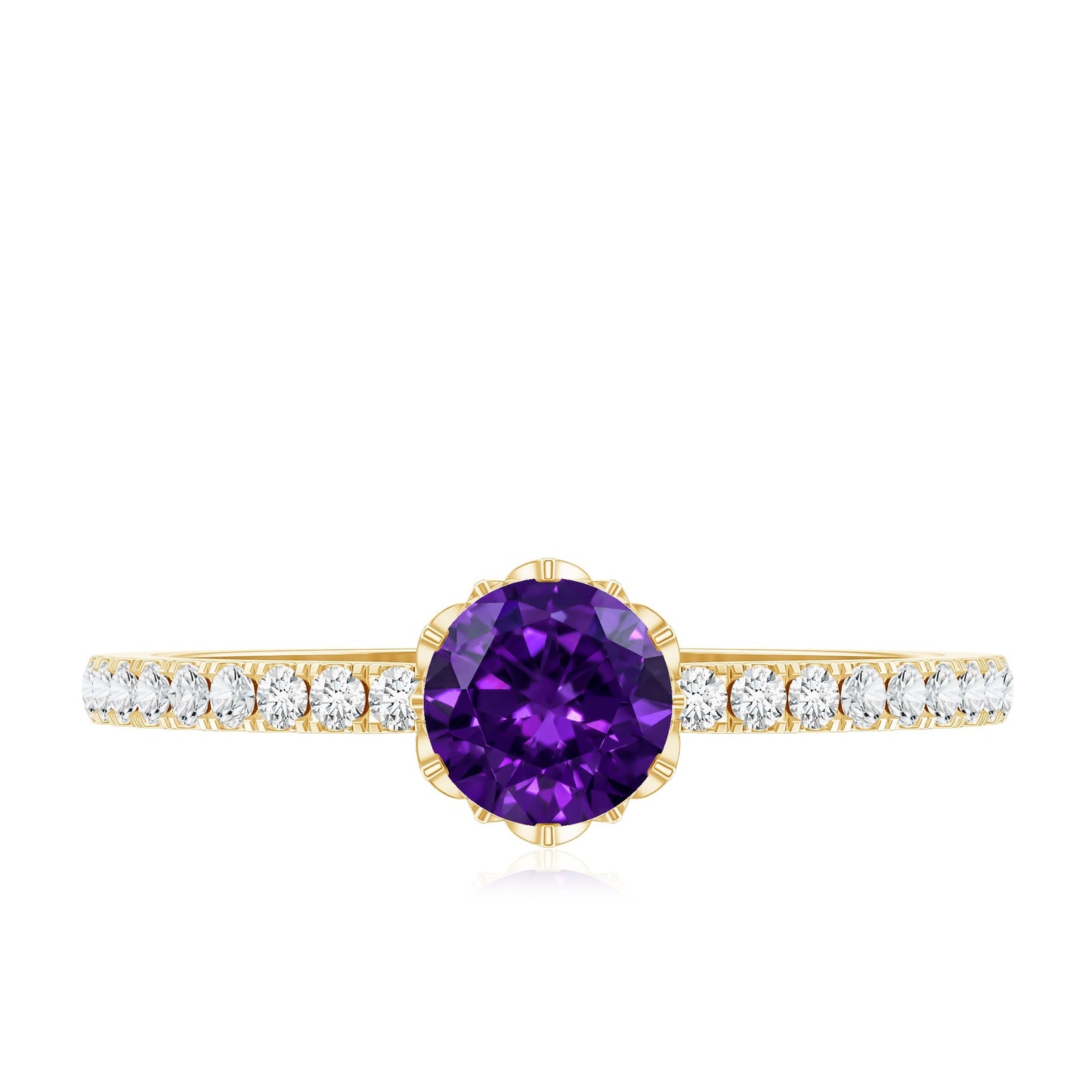 Genuine Amethyst Diamond Promise Ring for Women