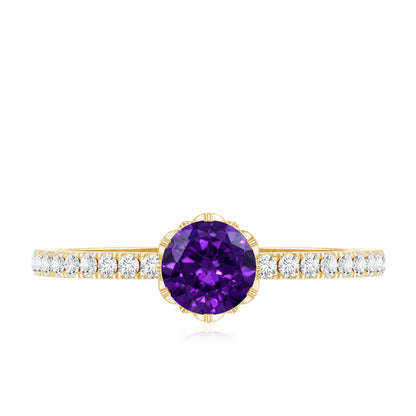Genuine Amethyst Diamond Promise Ring for Women