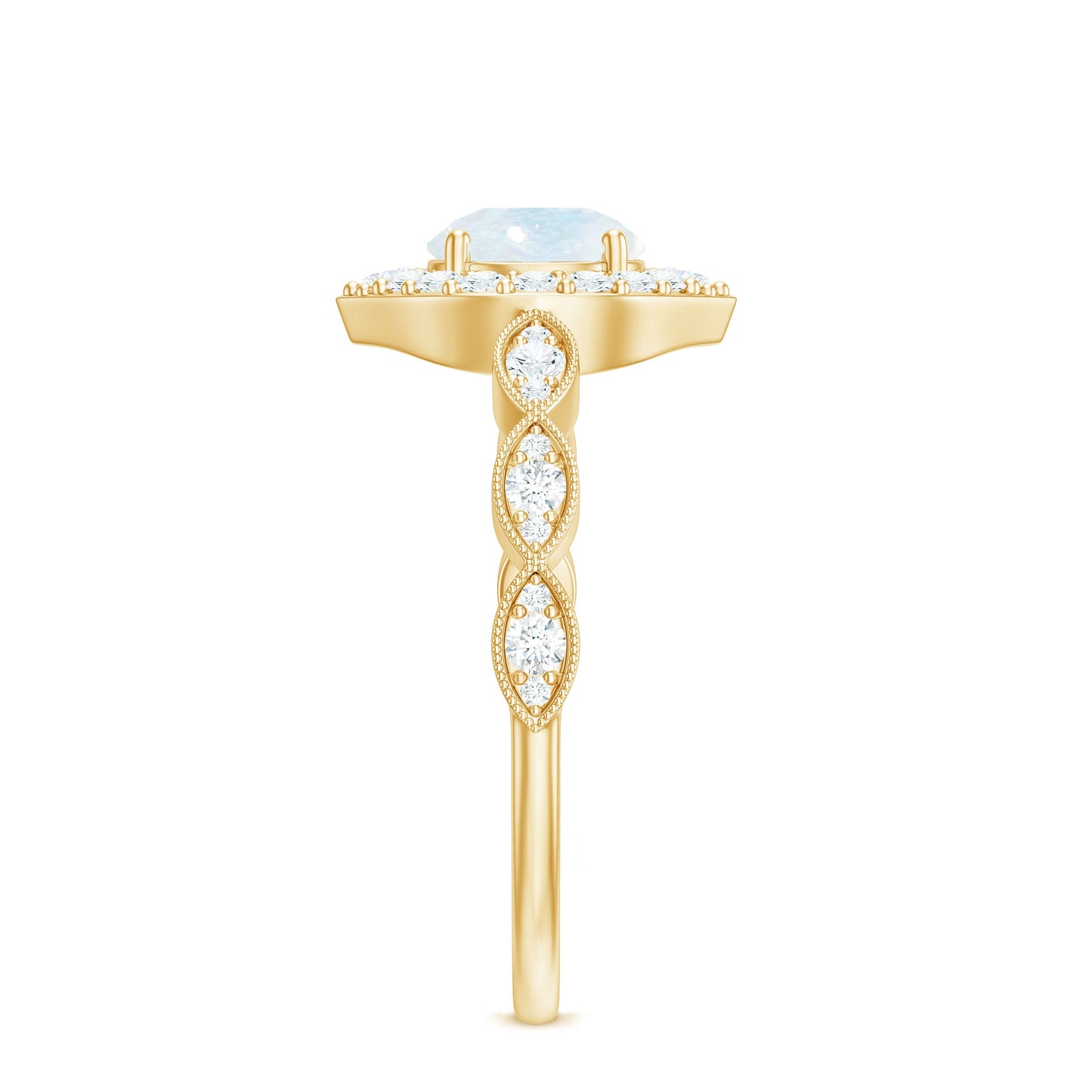 Vintage Style Moonstone Engagement Ring with Diamond Accent