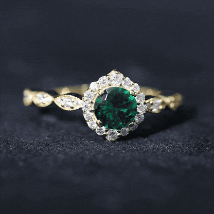 Lab Created Emerald Vintage Style Engagement Ring With Diamonds