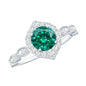 Lab Created Emerald Vintage Style Engagement Ring With Diamonds
