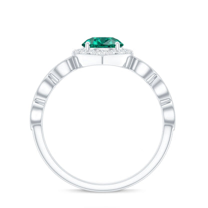 Lab Created Emerald Vintage Style Engagement Ring With Diamonds
