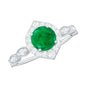 Natural Emerald Vintage Looking Engagement Ring with Diamond Halo