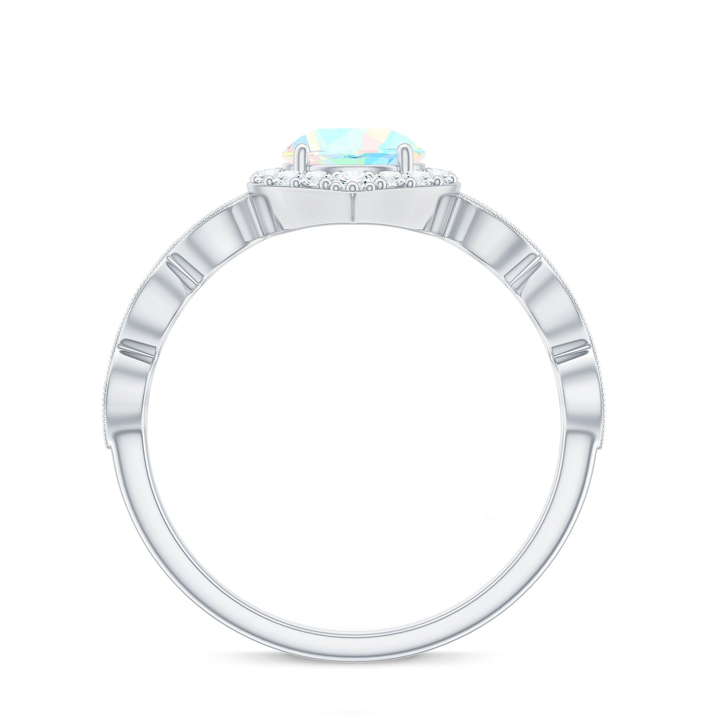 Vintage Looking Ethiopian Opal Engagement Ring with Real Diamond Halo