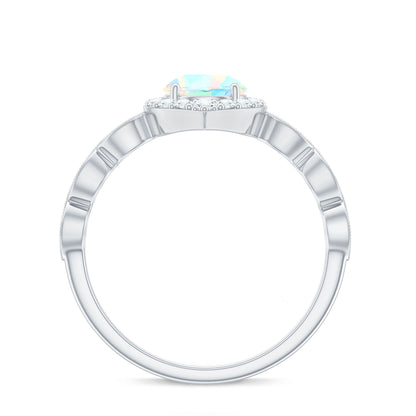 Vintage Looking Ethiopian Opal Engagement Ring with Real Diamond Halo
