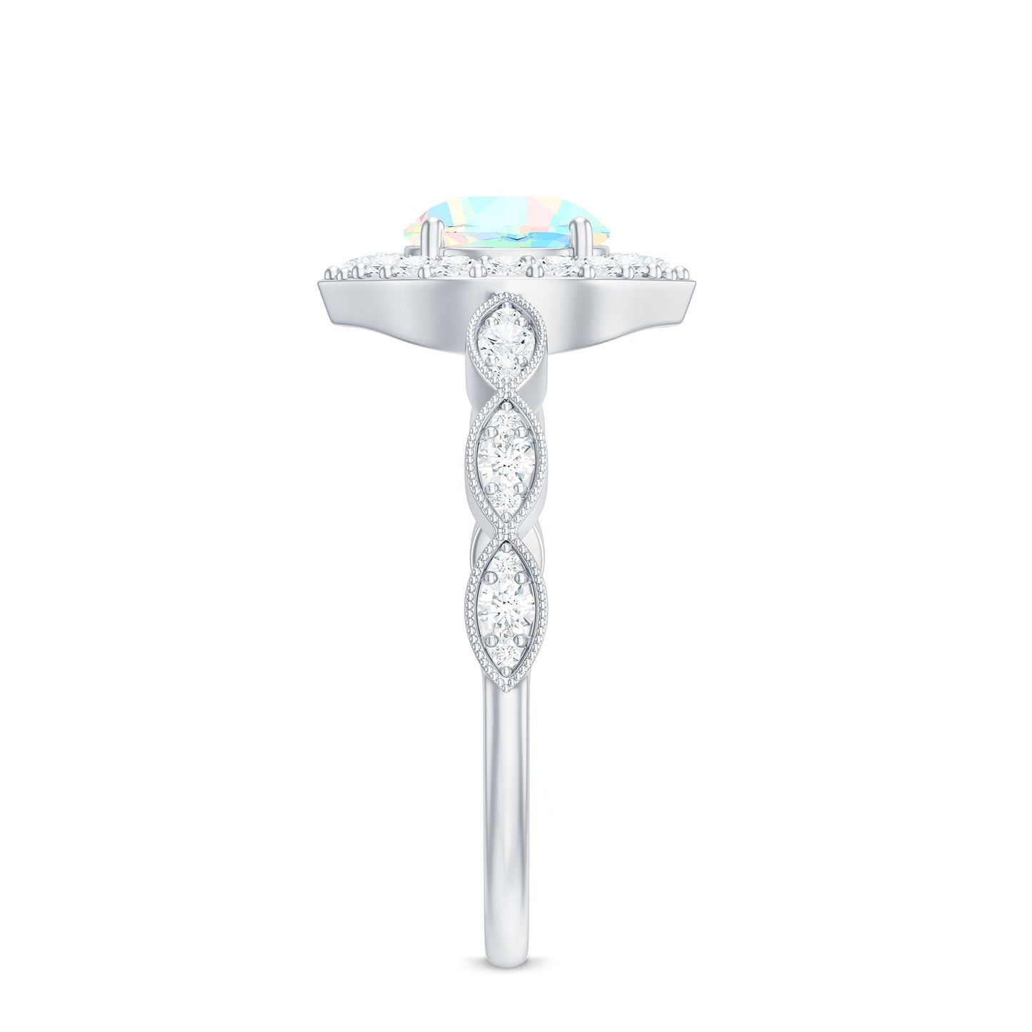Vintage Looking Ethiopian Opal Engagement Ring with Real Diamond Halo