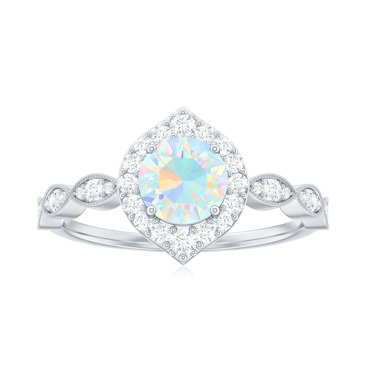 Vintage Looking Ethiopian Opal Engagement Ring with Real Diamond Halo