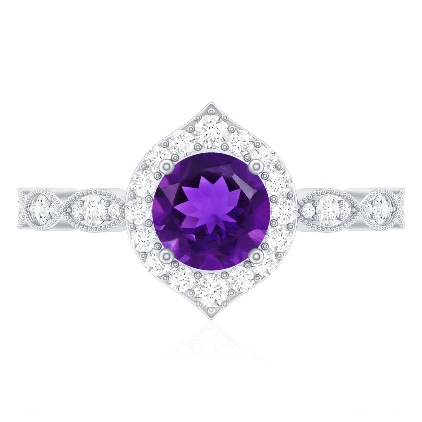 Vintage Style 1.2 Carat Amethyst Engagement Ring with Diamond Halo