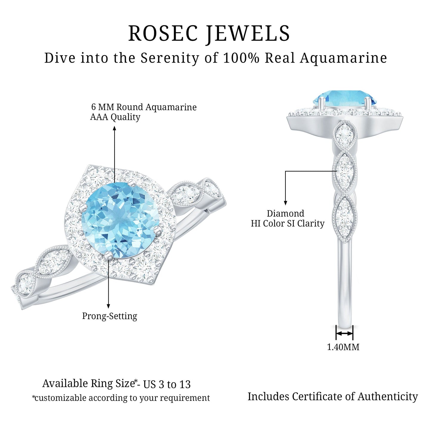 0.8 Carat Aquamarine and Diamond Designer Engagement Ring